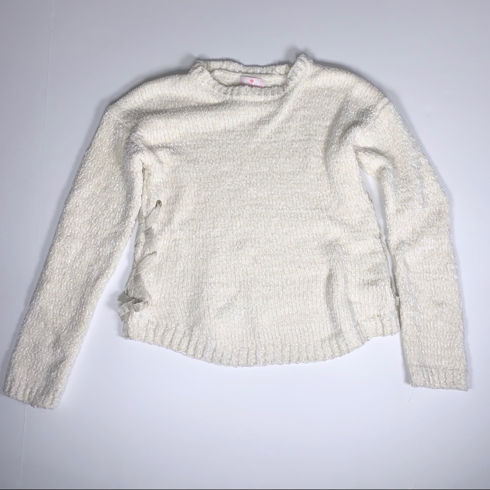 Lulurain Ivory Gold Metallic Crewneck Sweater L